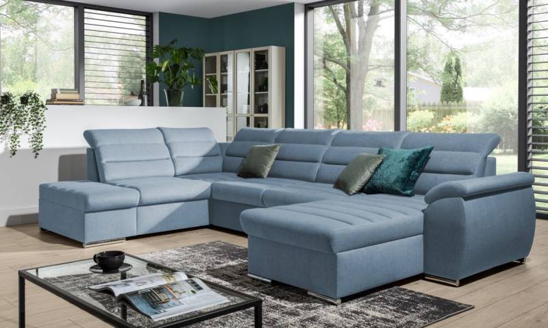 Couchgarnitur PASCARA U-Form mit Schlaffunktion-Hellblau /Otto.. Rechts von Fun Moebel