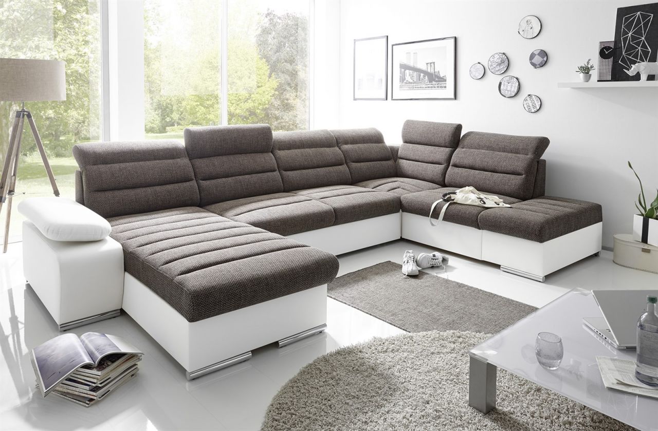 Couchgarnitur PASCARA U-Form mit Schlaffunktion-Weiss /Ottomane Links Couchgarnitur PASCARA U-Form mit Schlaffunktion-Weiss /Ottomane Links von Fun Moebel