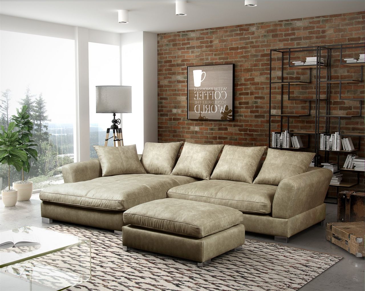 Couchgarnitur TIZIAN L-Form Wildlederoptik-Beige/Otto.. Links + Hocker von Fun Moebel