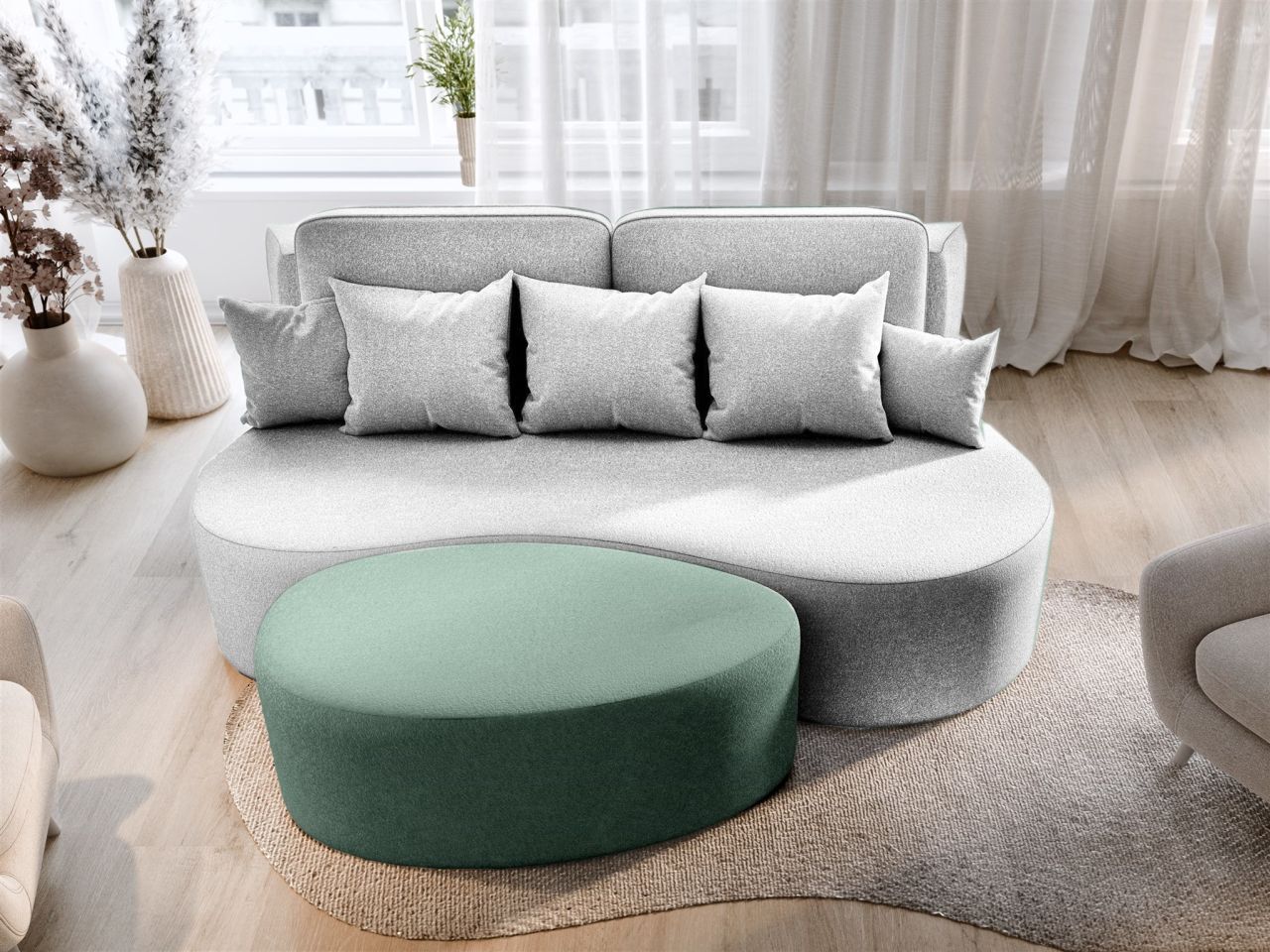 Couchhocker Polsterhocker Designerhocker BIONA in Stoff Doha Grün von Fun Möbel