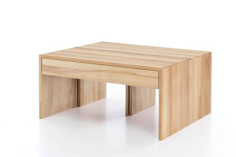 Couchtisch Set DANIEL Kernbuche Massiv 90x75 cm inkl. 2 x Hocker von Fun Möbel