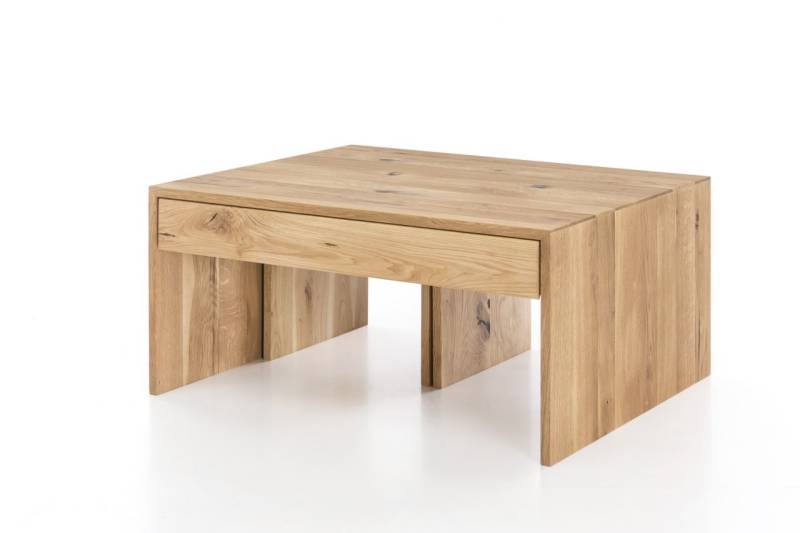 Couchtisch Set DANIEL Wildeiche Massiv 90x75 cm inkl. 2 x Hocker von Fun Möbel