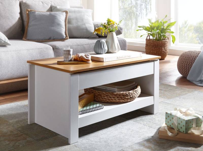 Couchtisch Sofatisch Wohnzimmertisch MIRA 85x47x42cm inkl. Staufach Weiß von Fun Möbel