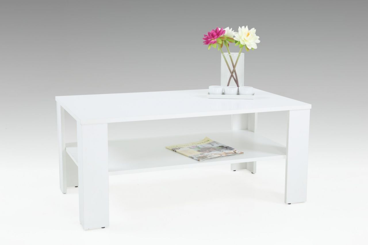 Couchtisch Tisch Loco 100x60 cm mit Ablageboden Weiss von Fun Moebel