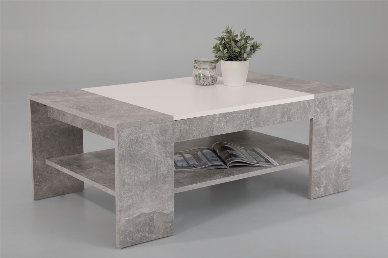 Couchtisch Wohnzimmertisch Beistelltisch VERA 111x67 cm Beton / Weiss von Fun Moebel