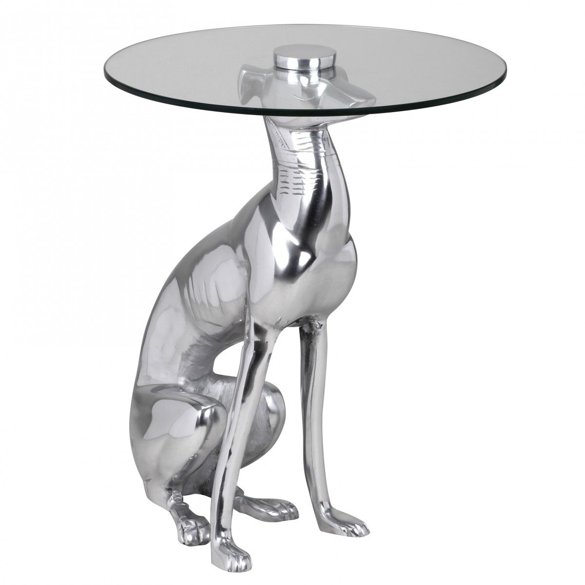 Design Deko Beistelltisch Figur DOG aus Aluminium Farbe Silber von Fun Moebel