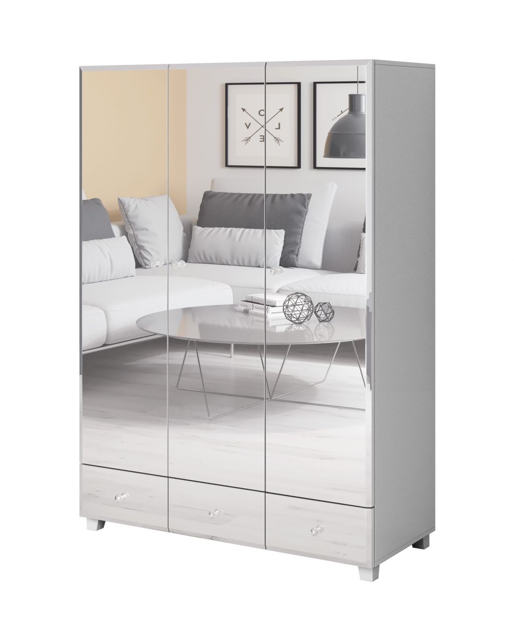 Drehtürenschrank Schrank SHINE Wiess-Spiegel 126x185 cm von Fun Moebel