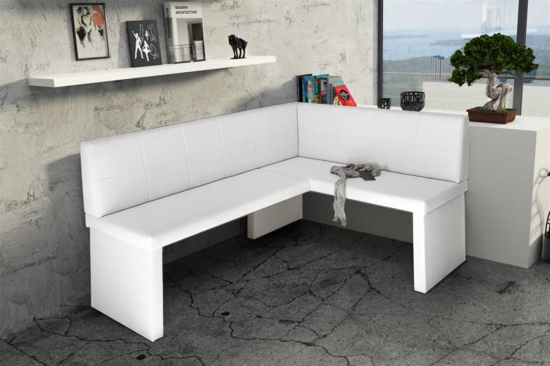 Eckbank Bank Küchenbank 168 x 128 cm -ROBIN L -Kunstleder Weiss von Fun Moebel