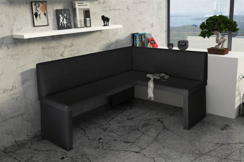 Eckbank Bank Küchenbank 196 x 142 cm -ROBIN XL L -Kunstleder Schwarz von Fun Moebel