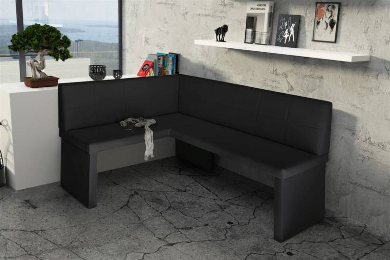 Eckbank Bank Küchenbank 196 x 142 cm -ROBIN XL R -Kunstleder Schwarz von Fun Moebel