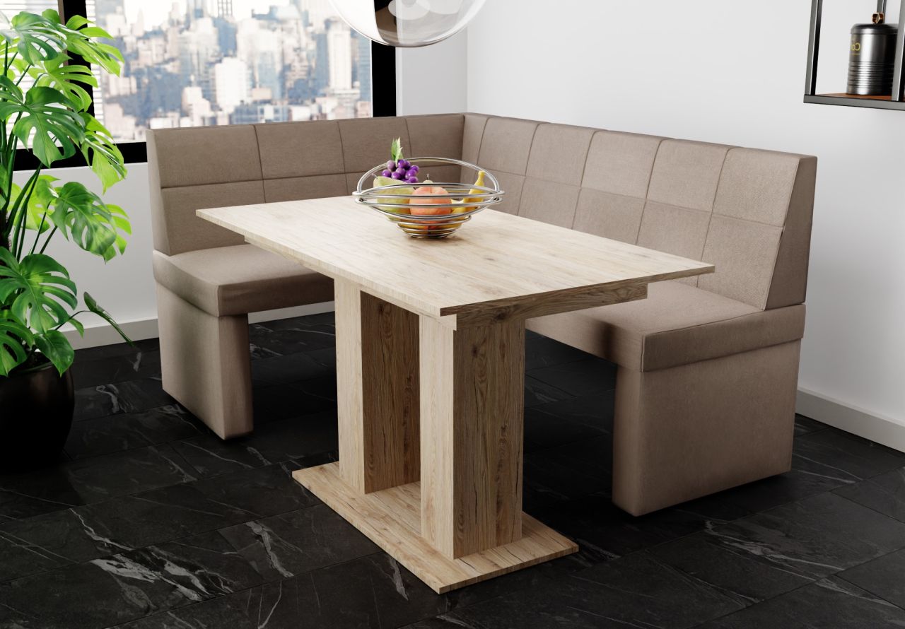 Eckbankgruppe 168x128 cm BLAKE R Stoff Soro Taupe / Esstisch DANTE Sonoma Eckbankgruppe 168x128 cm BLAKE R Stoff Soro Taupe / Esstisch DANTE Sonoma von Fun Möbel