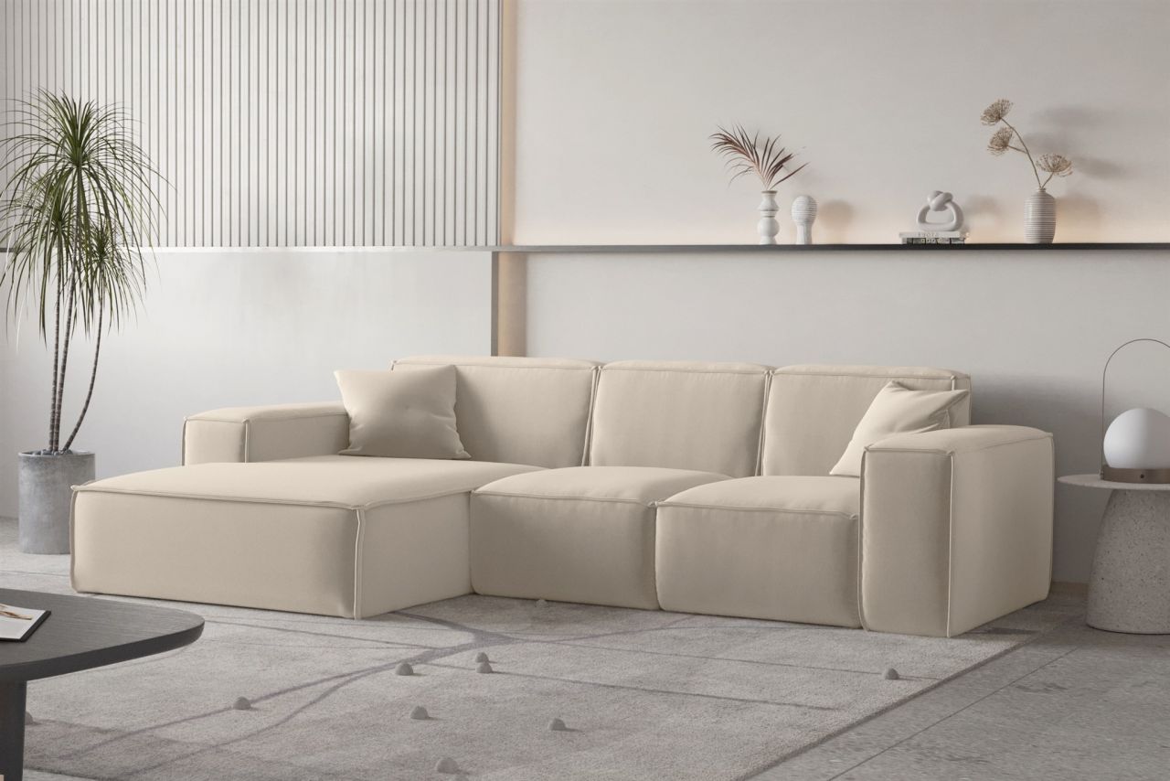 Ecksofa CELES PREMIUM in Stoff Opera Velvet Beige Ottomane Links / Speed Ecksofa CELES PREMIUM in Stoff Opera Velvet Beige Ottomane Links / Speed von Fun Moebel