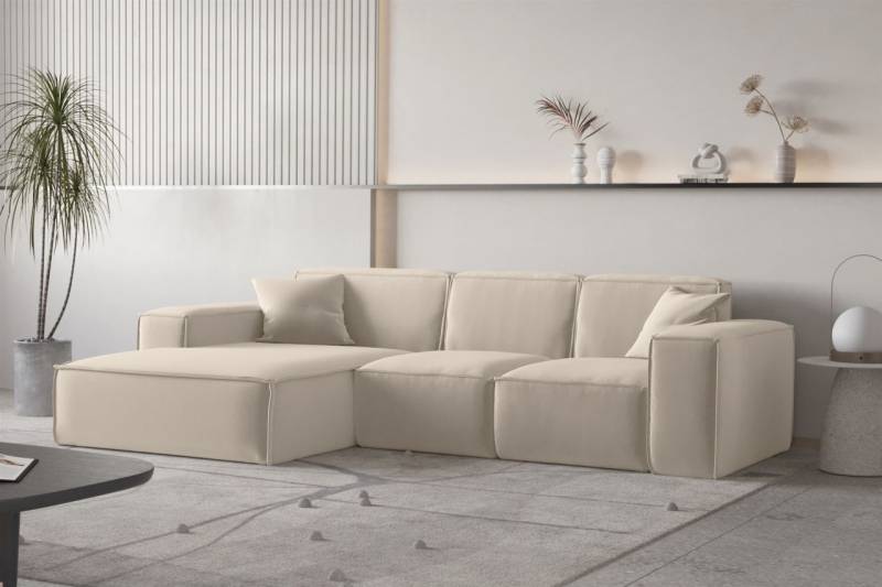 Ecksofa CELES PREMIUM in Stoff Opera Velvet Beige Ottomane Links / Speed von Fun Moebel