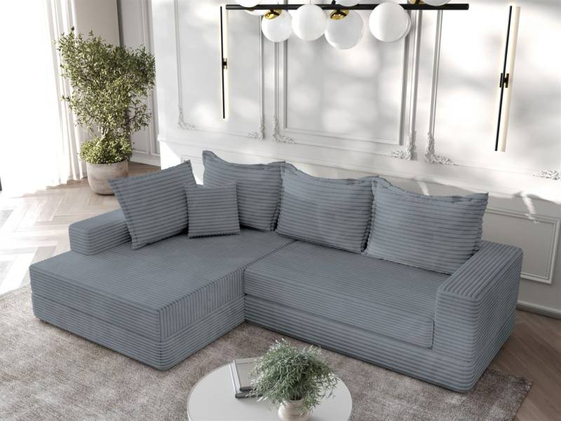 Ecksofa Couchgarnitur Sofa OSKAR in Stoff Tilia Grau Ottomane Links von Fun Möbel