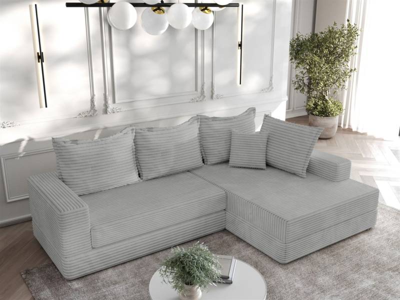 Ecksofa Couchgarnitur Sofa OSKAR in Stoff Tilia Hellgrau Ottomane Rechts von Fun Möbel