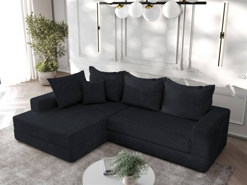 Ecksofa Couchgarnitur Sofa OSKAR in Stoff Tilia Schwarz Ottomane Links von Fun Möbel