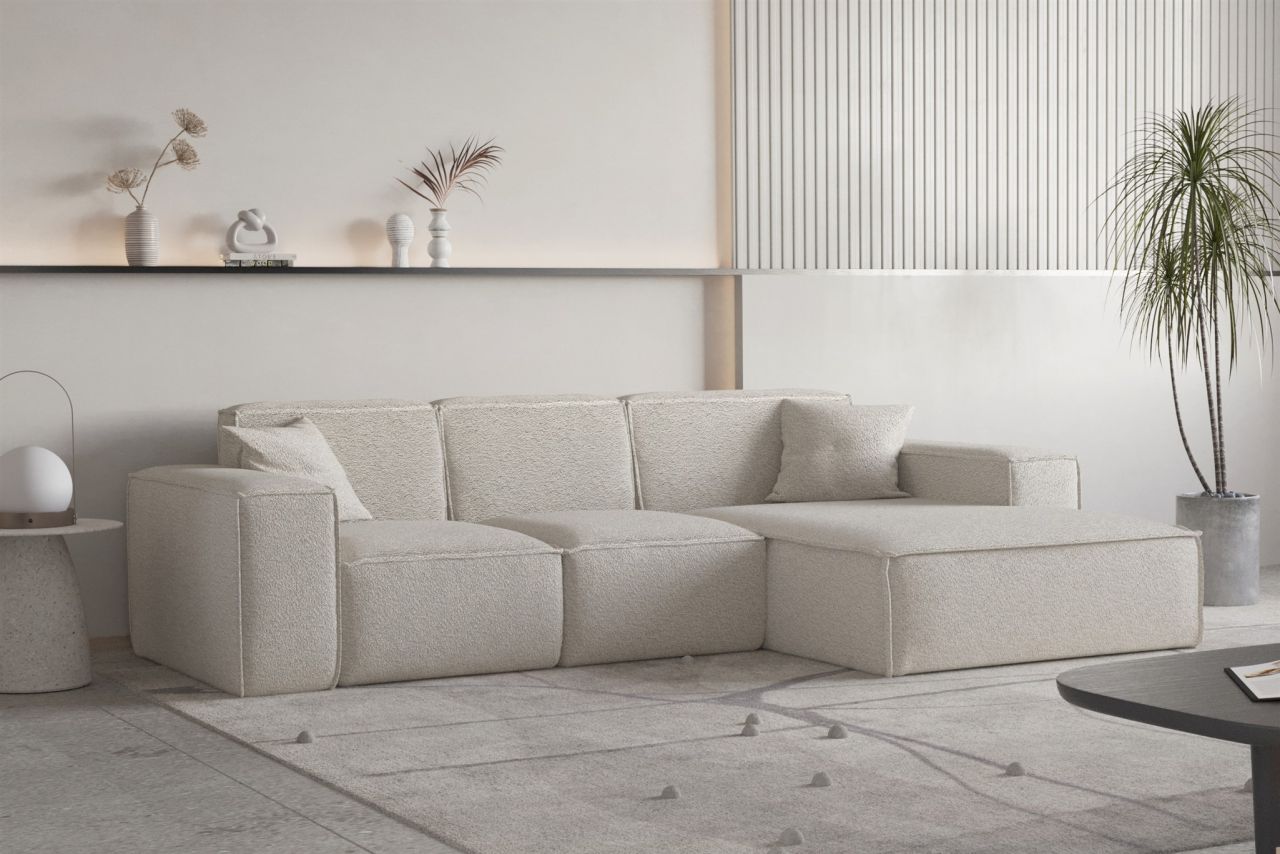 Ecksofa Designersofa CELES PREMIUM Stoff Ascot Bukla Beige Ottomane Rechts von Fun Moebel