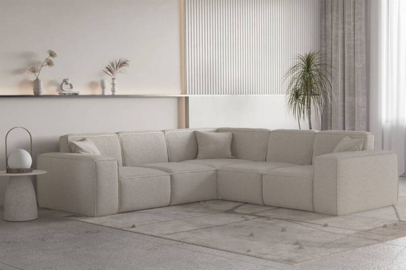 Ecksofa Designersofa CELES PREMIUM Stoff Ascot Bukla Beige Seite Universal von Fun Moebel