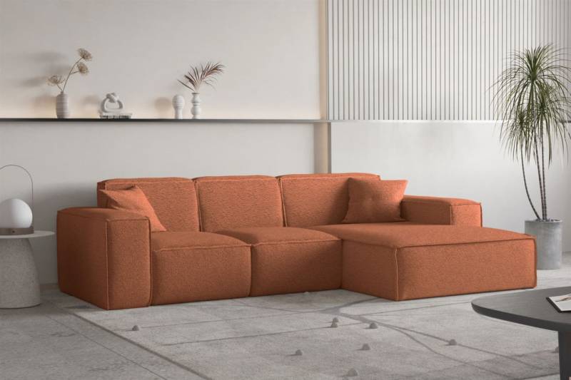 Ecksofa Designersofa CELES PREMIUM Stoff Ascot Bukla Terracotta Ottomane Rechts von Fun Moebel