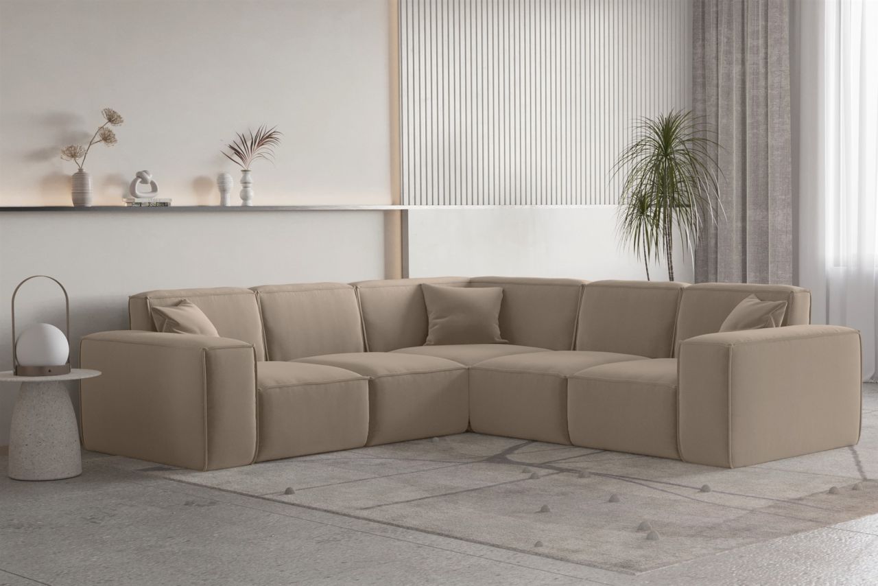 Ecksofa Designersofa CELES PREMIUM in Stoff Opera Velvet Sand Seite Universal von Fun Moebel