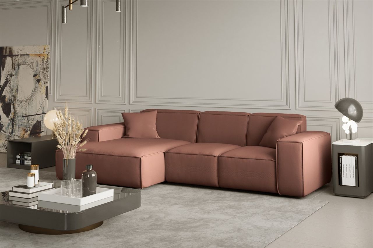 Ecksofa Designersofa CELES in Stoff Opera Velvet Kupferbraun Ottomane Links von Fun Moebel