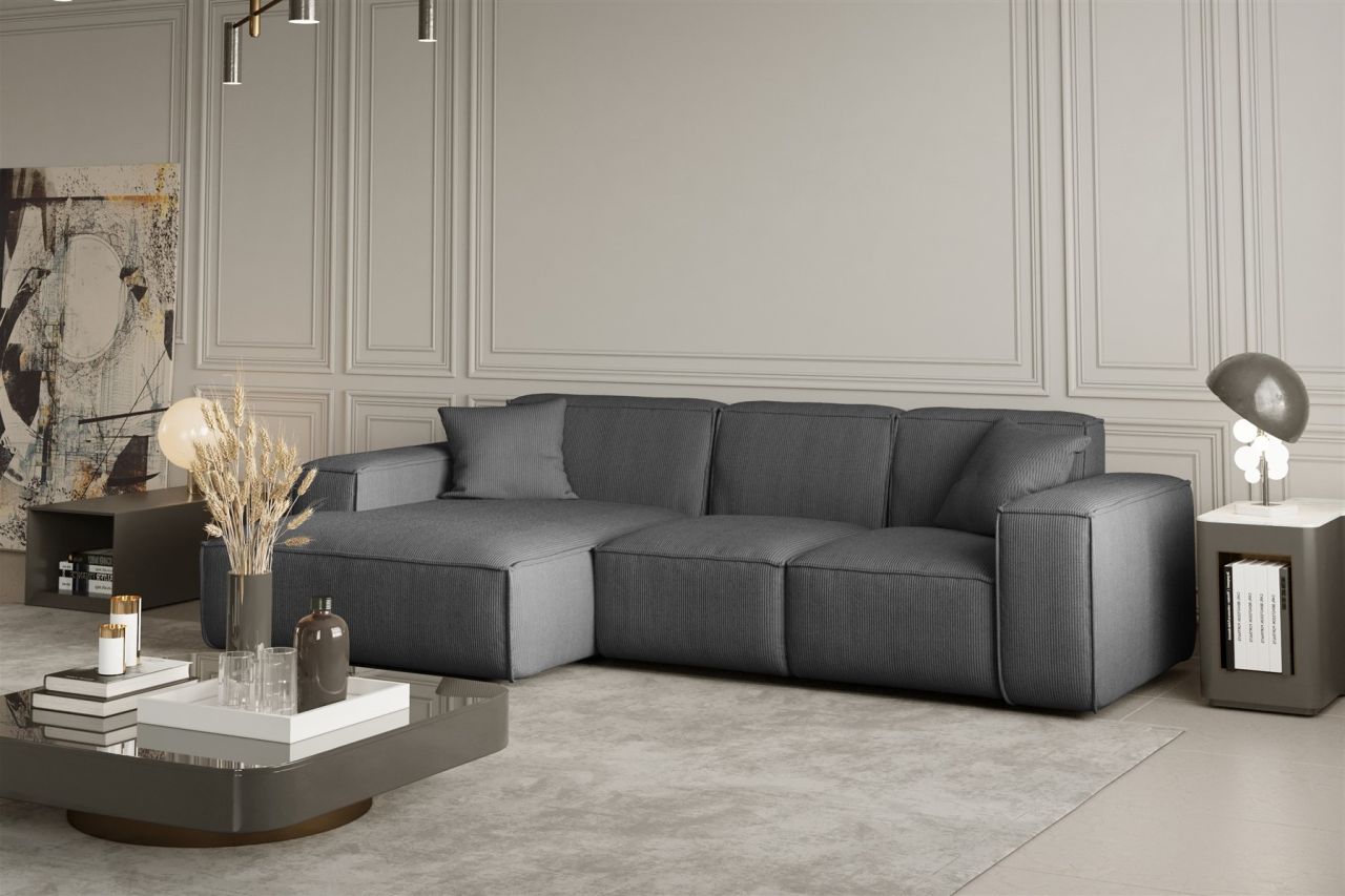 Ecksofa Designersofa CELES in Stoff Scala Grau Ottomane Links von Fun Moebel