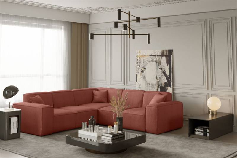 Ecksofa Designersofa CELES in Stoff Scala Koralle Seite Universal von Fun Moebel