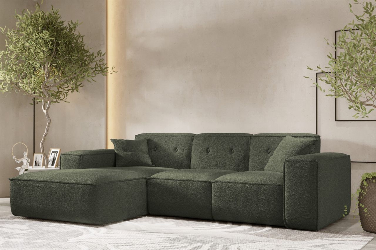 Ecksofa Designersofa CESINA Stoff Ascot Bukla Winter Moss Ottomane Links von Fun Möbel