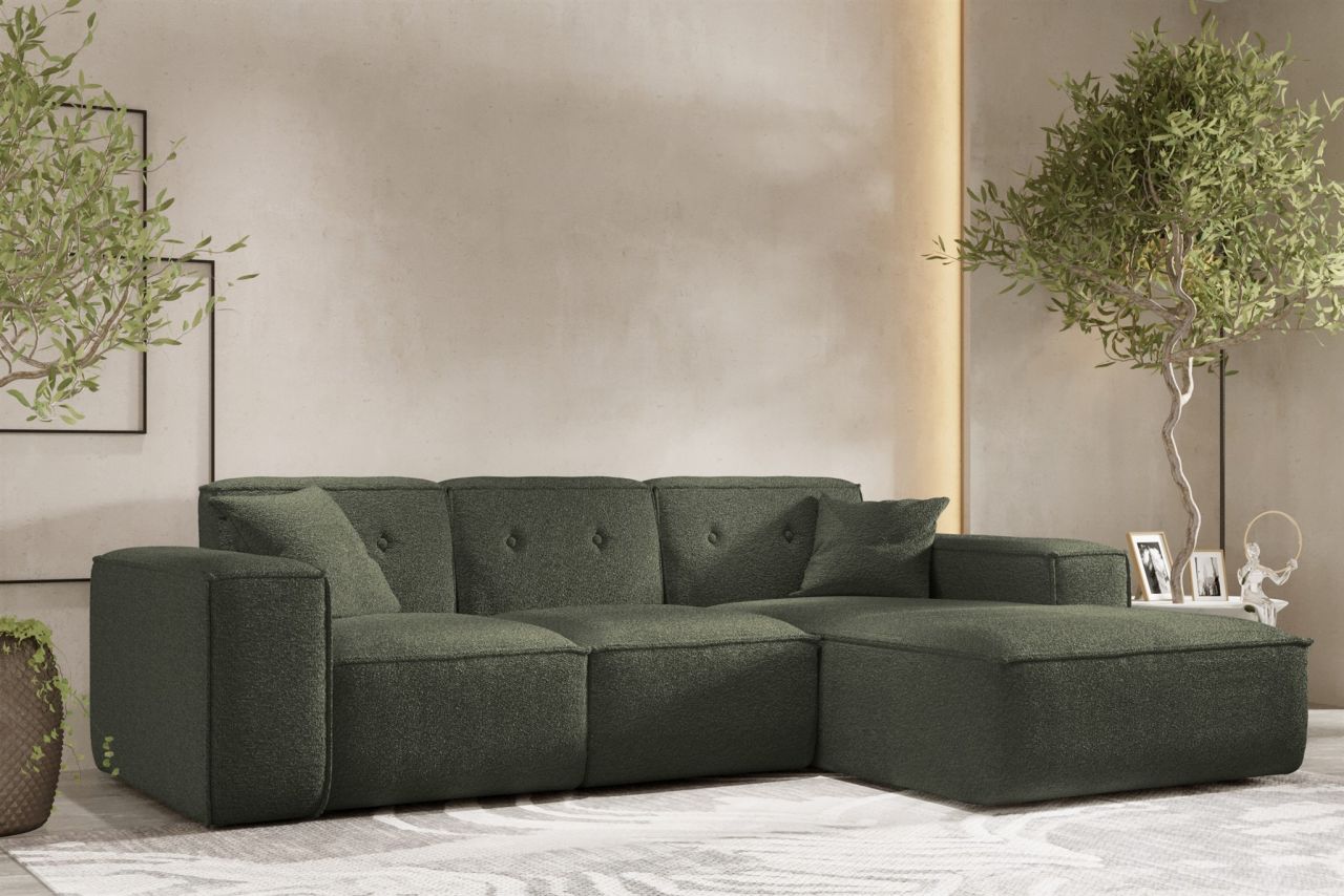 Ecksofa Designersofa CESINA Stoff Ascot Bukla Winter Moss Ottomane Rechts von Fun Möbel