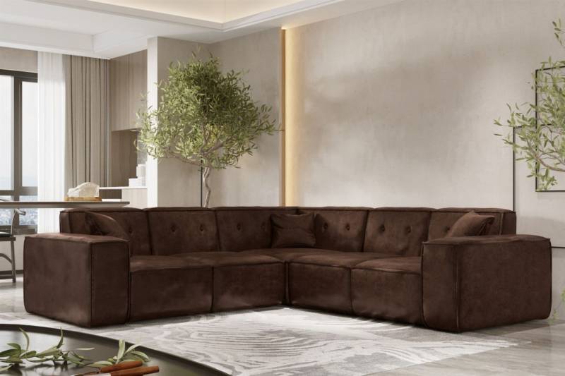 Ecksofa Designersofa CESINA Stoff Gobi (Vintage Look) Dunkelbraun Seite Unive... von Fun Möbel