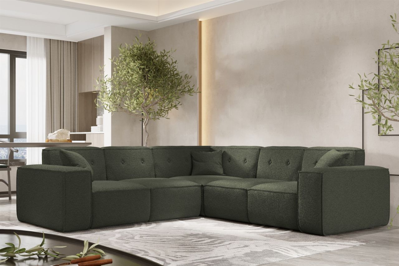 Ecksofa Designersofa CESINA in Stoff Ascot Bukla Winter Moss Seite Universal von Fun Möbel