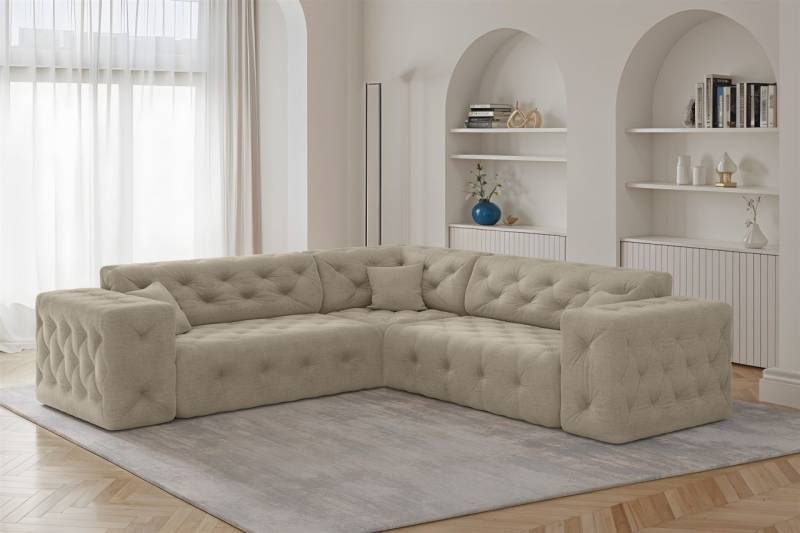 Ecksofa Designersofa CHANTAL in Stoff Moly Beige Seite Universal von Fun Moebel