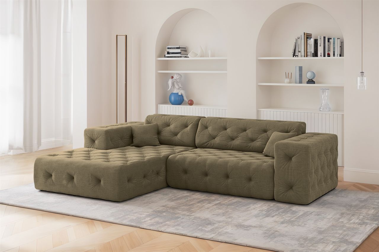 Ecksofa Designersofa CHANTAL in Stoff Moly Grün Ottomane Links Ecksofa Designersofa CHANTAL in Stoff Moly Grün Ottomane Links von Fun Moebel
