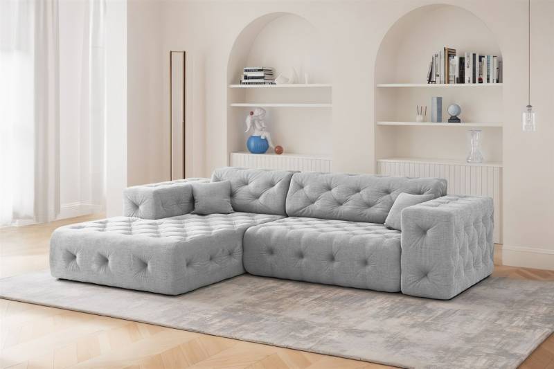 Ecksofa Designersofa CHANTAL in Stoff Moly Hellgrau Ottomane Links von Fun Moebel