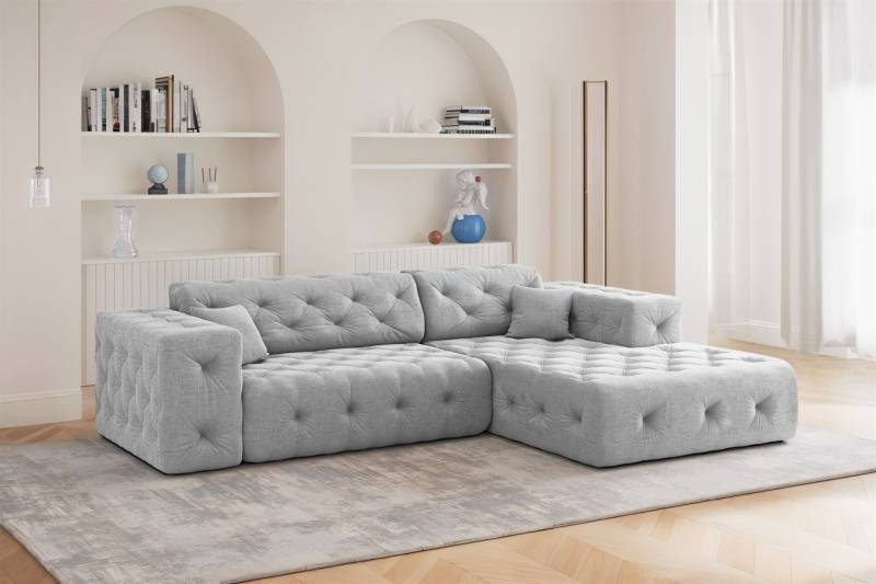 Ecksofa Designersofa CHANTAL in Stoff Moly Hellgrau Ottomane Rechts von Fun Moebel