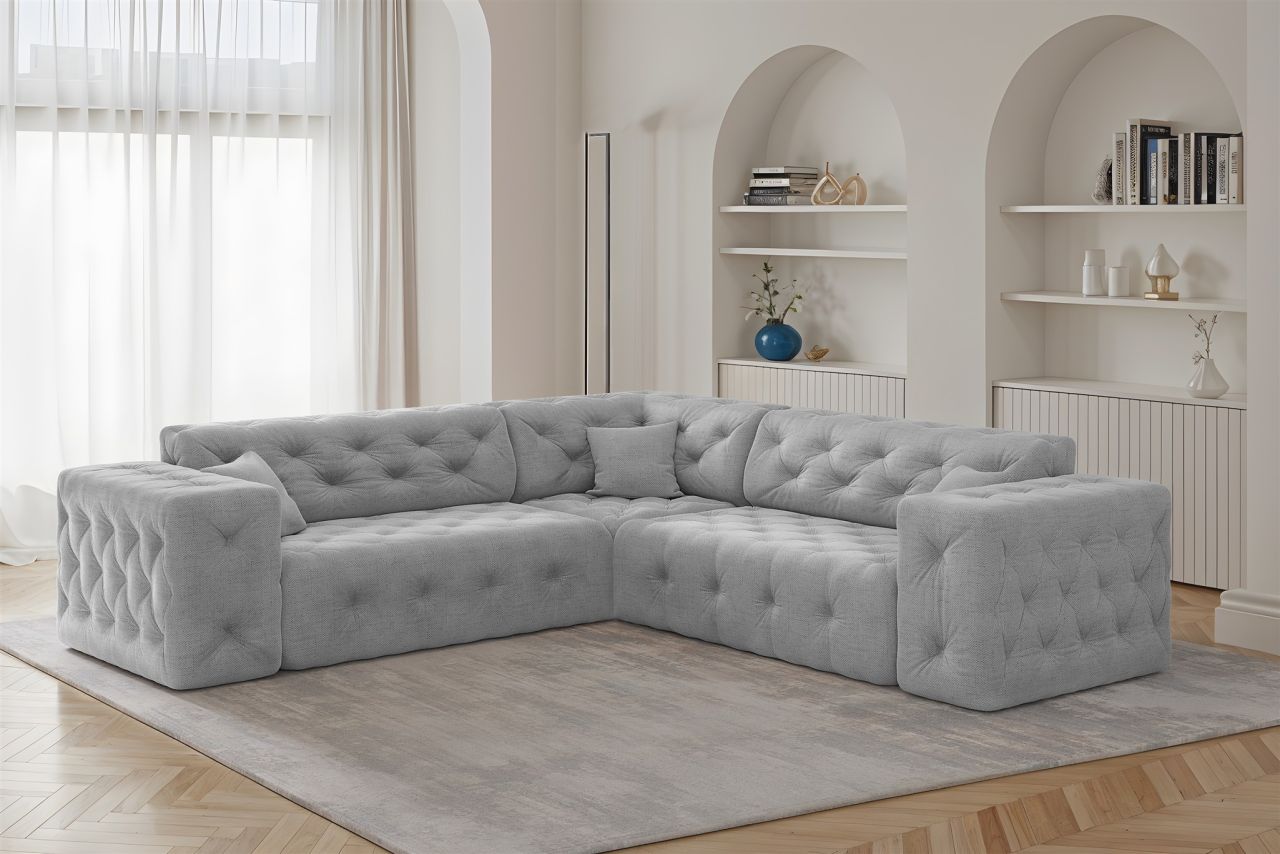 Ecksofa Designersofa CHANTAL in Stoff Moly Hellgrau Seite Universal von Fun Moebel