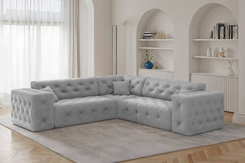 Ecksofa Designersofa CHANTAL in Stoff Moly Hellgrau Seite Universal von Fun Moebel