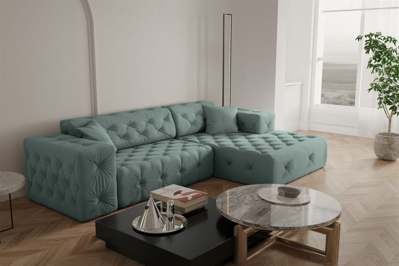 Ecksofa Designersofa CHANTAL in Stoff Opera Velvet Saphir Ottomane Rechts von Fun Moebel