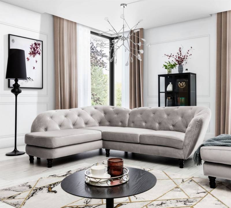 Ecksofa Designersofa CHARLOTTE in Stoff Matt Velvet Cappuccino Ottomane Links von Fun Moebel