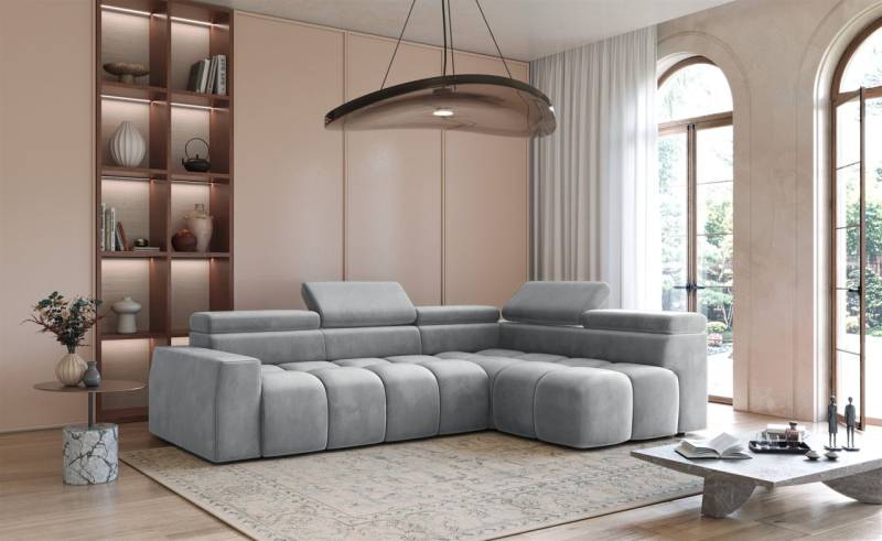 Ecksofa Designersofa DARCY in Stoff Salvador Hellgrau Ottomane Rechts von Fun Möbel