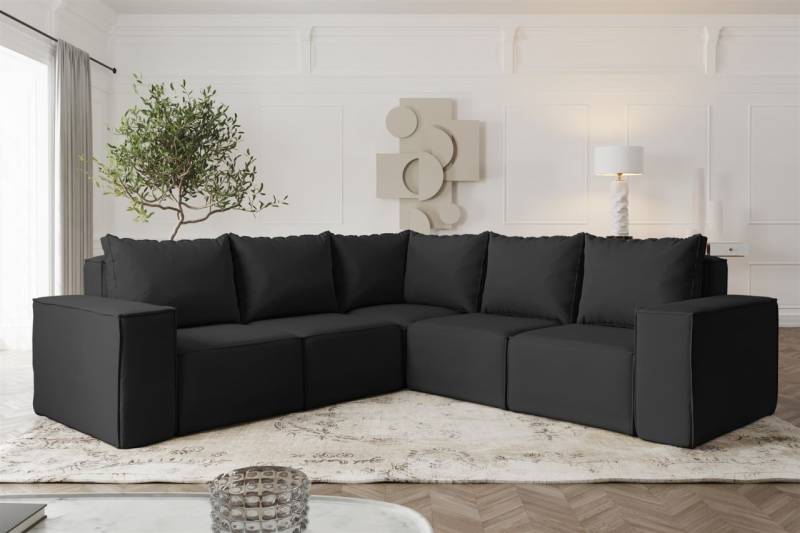 Ecksofa Designersofa ESTELLE in Stoff Opera Velvet Schwarz Seite Universal von Fun Möbel