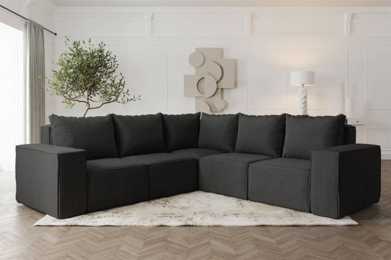 Ecksofa Designersofa ESTELLE in Stoff Poso Schwarz Seite Universal von Fun Möbel