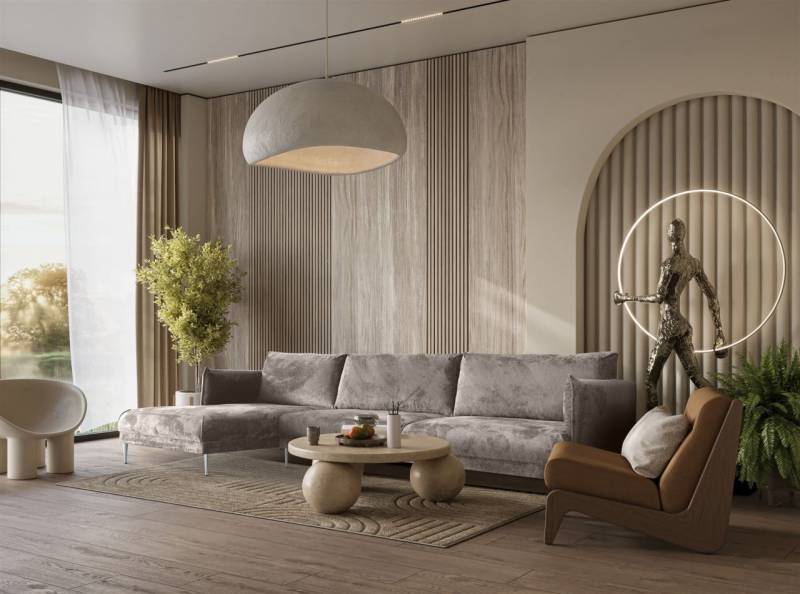 Ecksofa Designersofa MADISON XL Stoff Tender Way Beige Ottomane Links von Fun Moebel