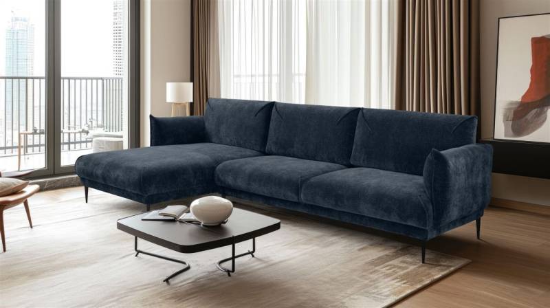 Ecksofa Designersofa MADISON XL in Stoff Dress Me Blau Ottomane Links von Fun Möbel