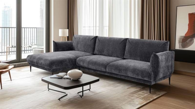 Ecksofa Designersofa MADISON XL in Stoff Dress Me Grau Ottomane Links von Fun Möbel