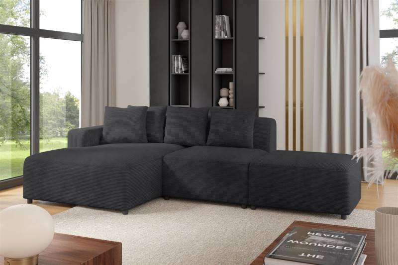 Ecksofa Designersofa MEGAN XS inkl. Hocker Stoff Poso Anthrazit Ottomane Links von Fun Möbel