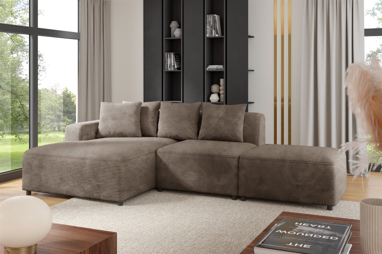 Ecksofa Designersofa MEGAN XS inkl. Hocker Stoff Poso Cappuccino Ottomane Links von Fun Möbel