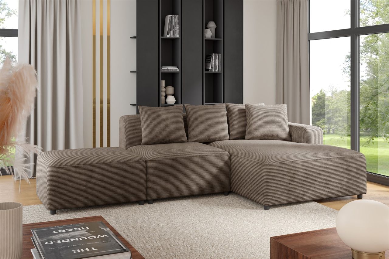 Ecksofa Designersofa MEGAN XS inkl. Hocker Stoff Poso Cappuccino Ottomane Rechts von Fun Möbel