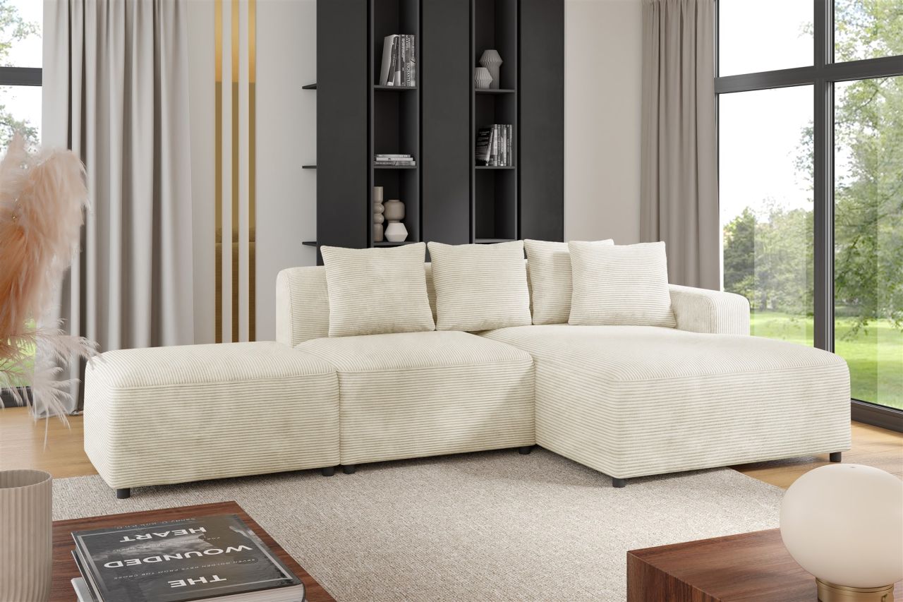 Ecksofa Designersofa MEGAN XS inkl. Hocker Stoff Poso Creme Ottomane Rechts von Fun Möbel