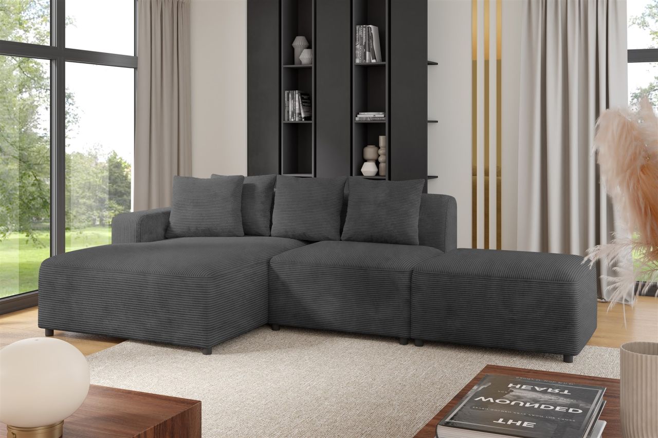 Ecksofa Designersofa MEGAN XS inkl. Hocker Stoff Poso Dunkelgrau Ottomane Links Ecksofa Designersofa MEGAN XS inkl. Hocker Stoff Poso Dunkelgrau Ottomane Links von Fun Möbel